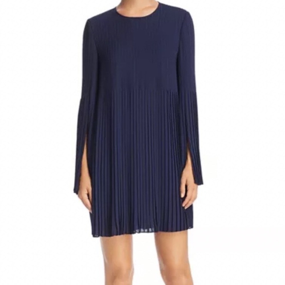 Elizabeth and James Violetta Pleated Georgette Dress Womens Small Navy Blue